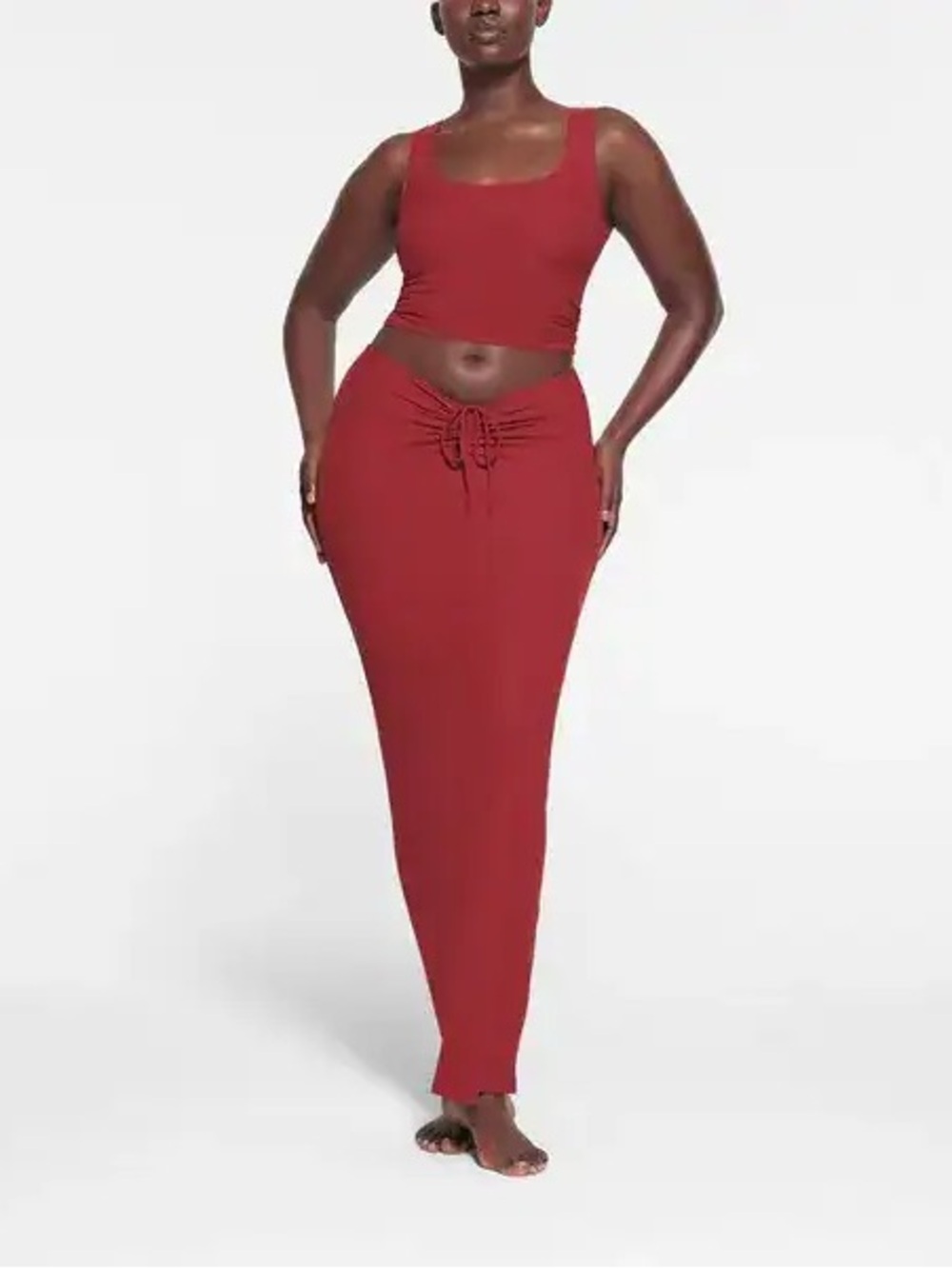 SKIMS lounge ruched long skirt in red